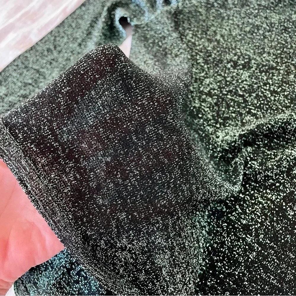 Circus Hotel Sweater Top Sparkle Black With Green Sparkle Sheer Long Sleeve Sz 8 - Picture 8 of 9